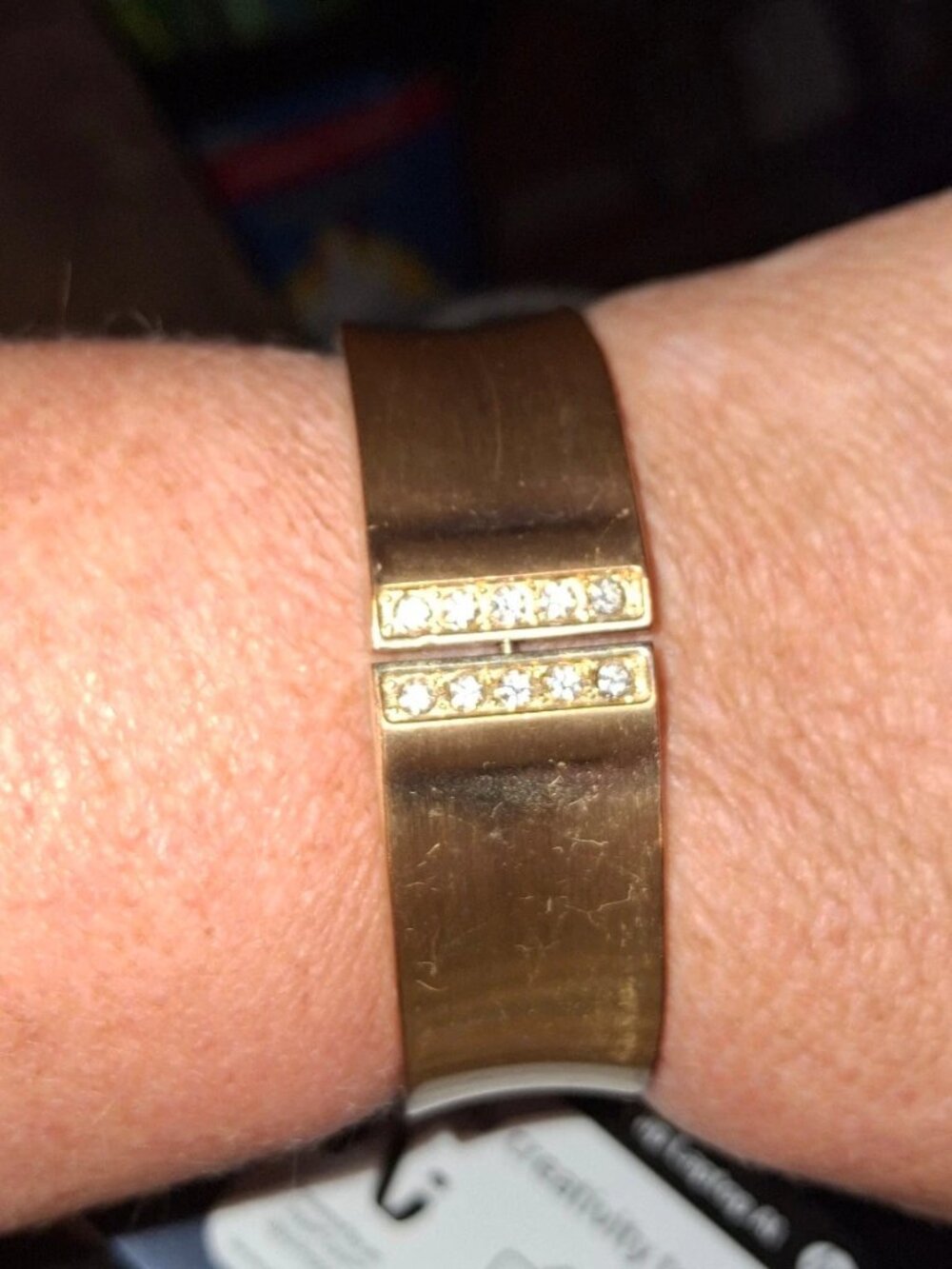 Goldtone rhinestone clamper cuff bracelet modern brushed finish